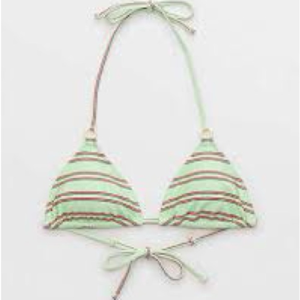 Aerie Mint and Brown Striped Bikini Top
